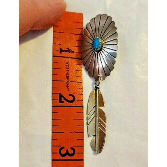 Navajo Concho Feather silver turquoise earrings NAE 1094 - Picture 5 of 5